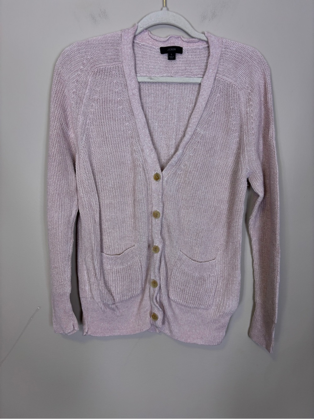 J. Crew Pale Pink Linen & Cotton V-Neck Button Cardigan Large